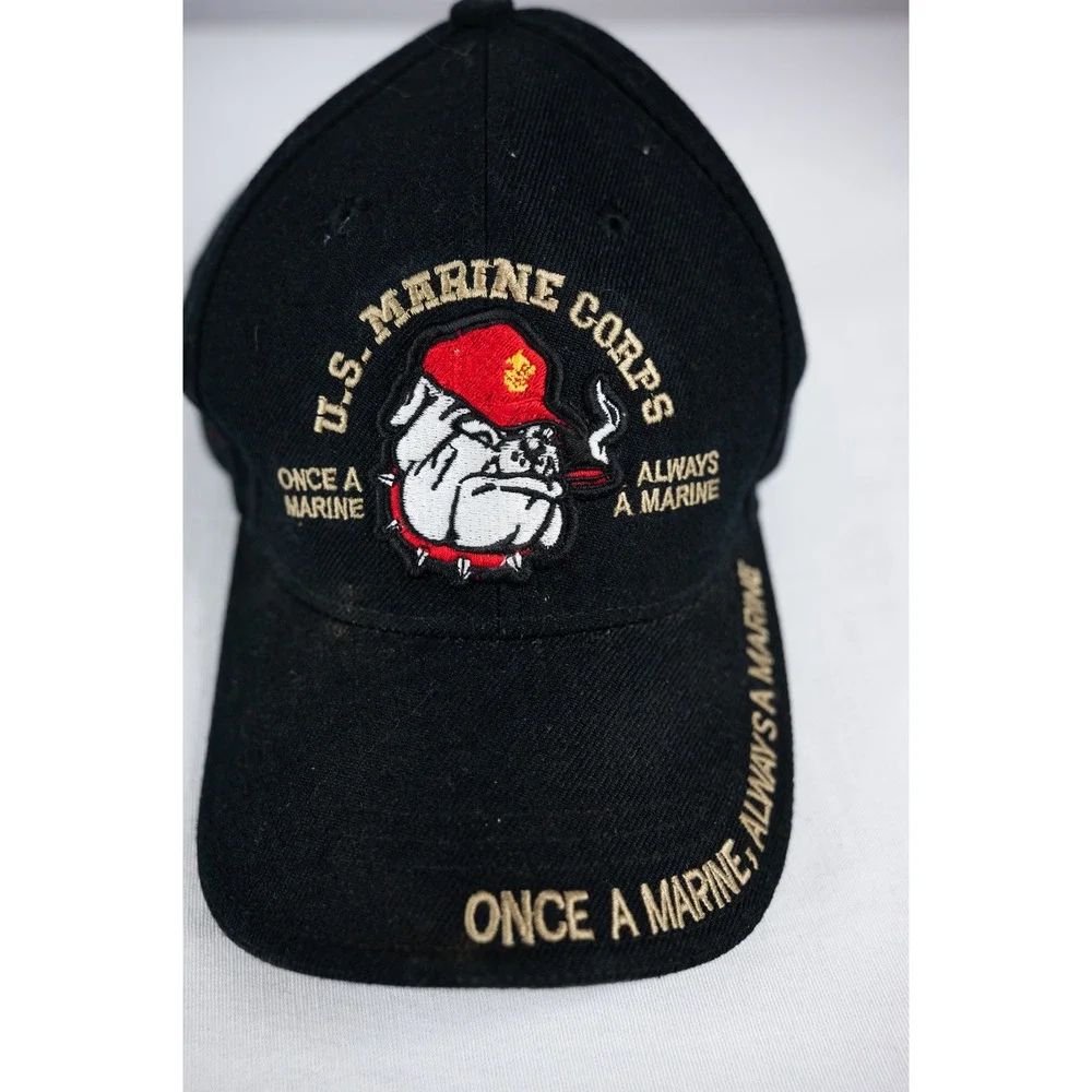 Rapid Dominance USMC Hat Mens OSFA Black Good Once a Marine Bulldog Baseball Cap